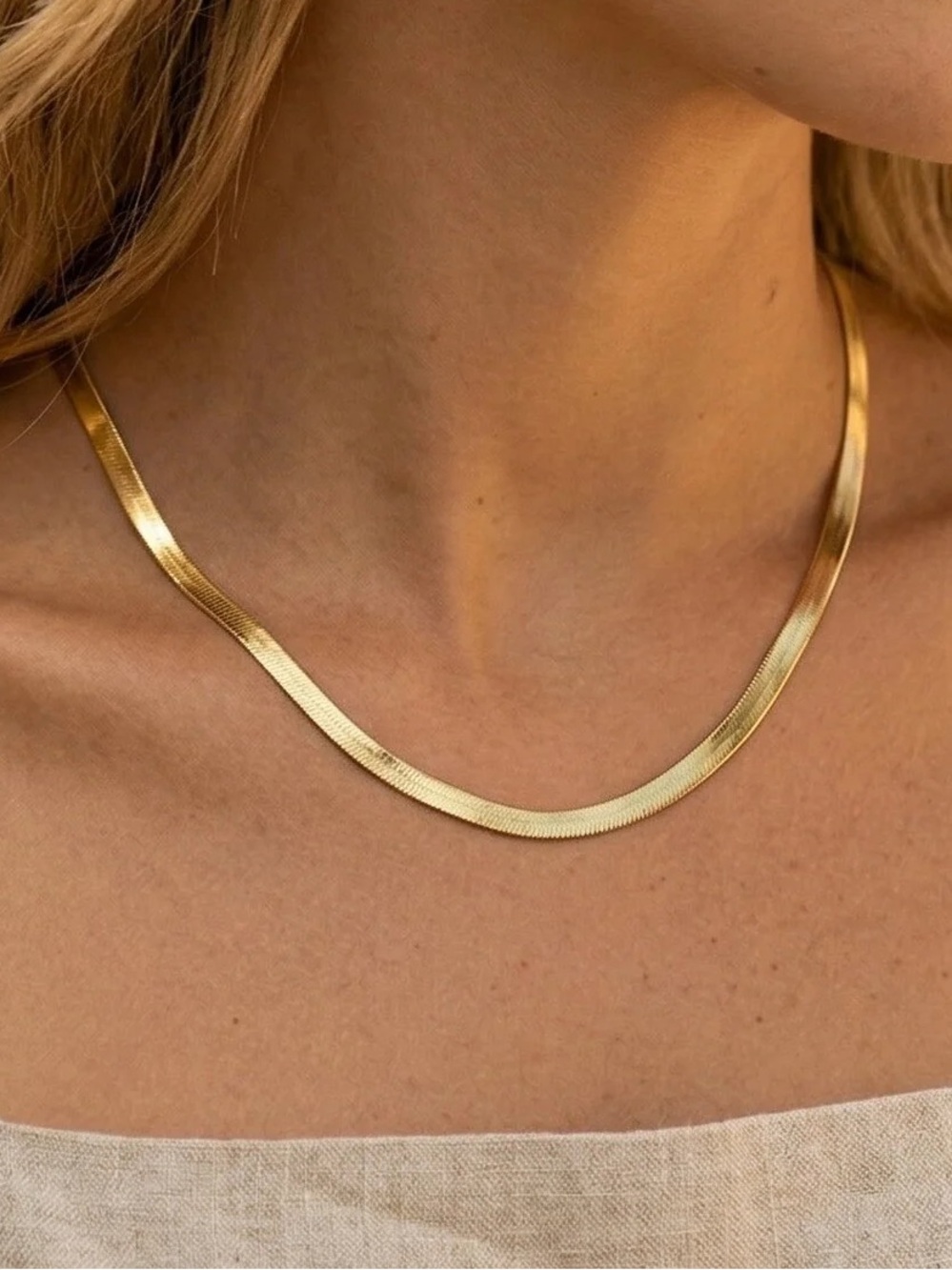 Gold Herringbone Necklace - Classic